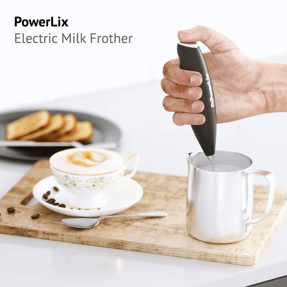 PowerLix Milk Frother Handheld Battery Operated Electric Foam Maker For Coffee, Latte, Cappuccino, Hot Chocolate