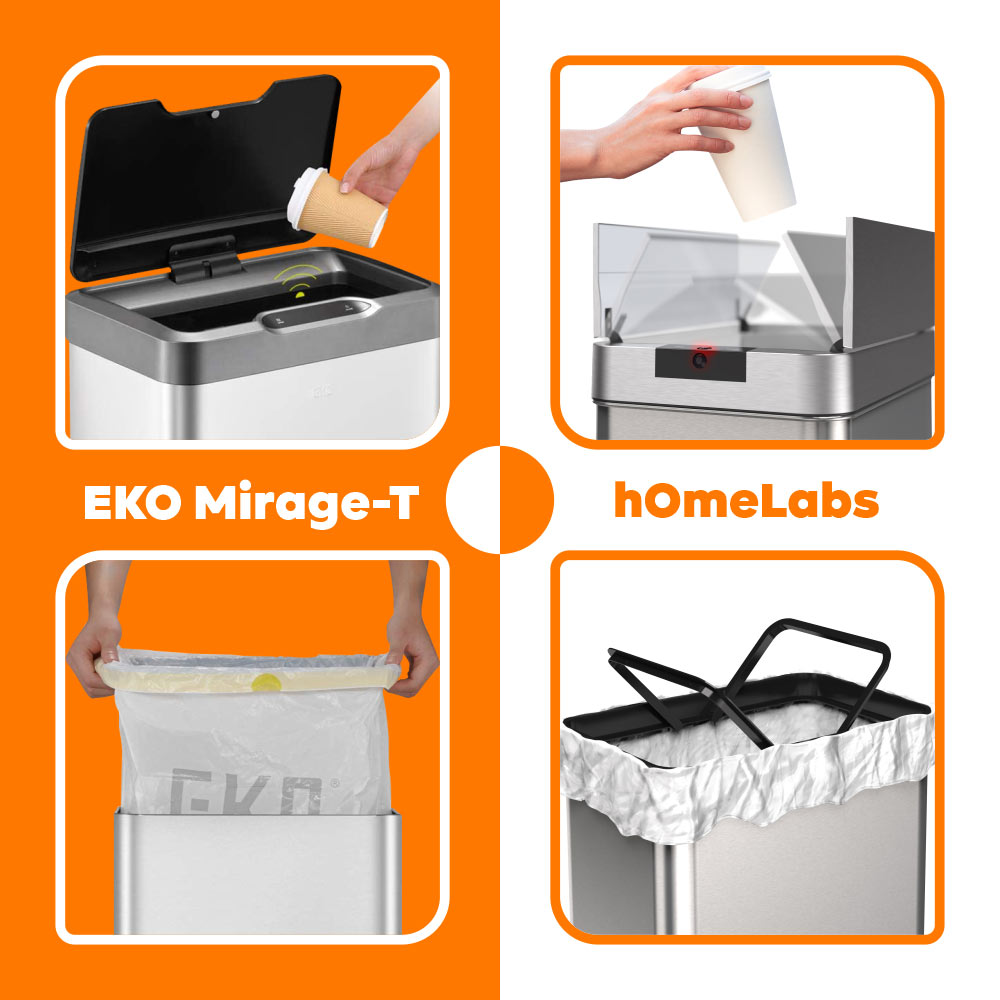 Differences - 13 Gallon Automatic Trash Can - EKO Mirage-T vs hOmeLabs